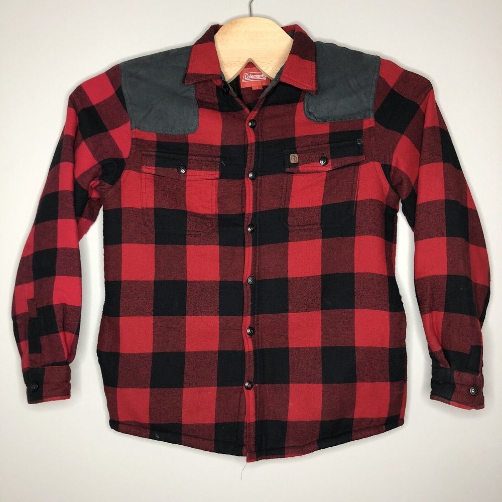 Coleman Men's Small Red Plaid Sherpa Lined Button Up Fleece Shacket Jacket